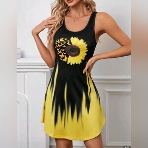 NWT SHEIN Black Tank Mini Dress W/Sunflower